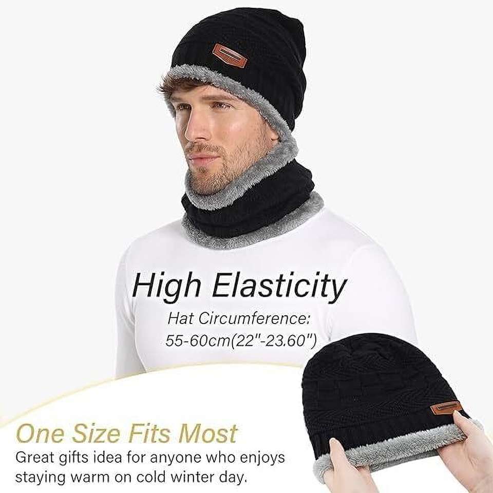 Winter Cap for Men & Women - Wool Beanie with Neck Muffler