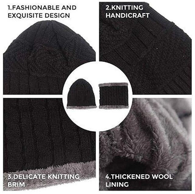 Winter Cap for Men & Women - Wool Beanie with Neck Muffler