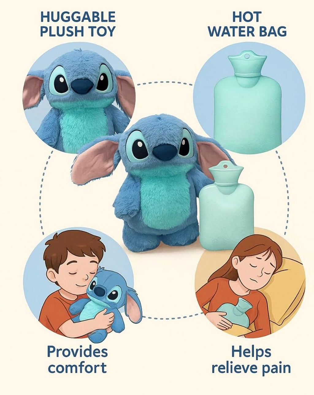 Softdreams Cute Cartoon Plush Soft Toy with Hot Water Bag