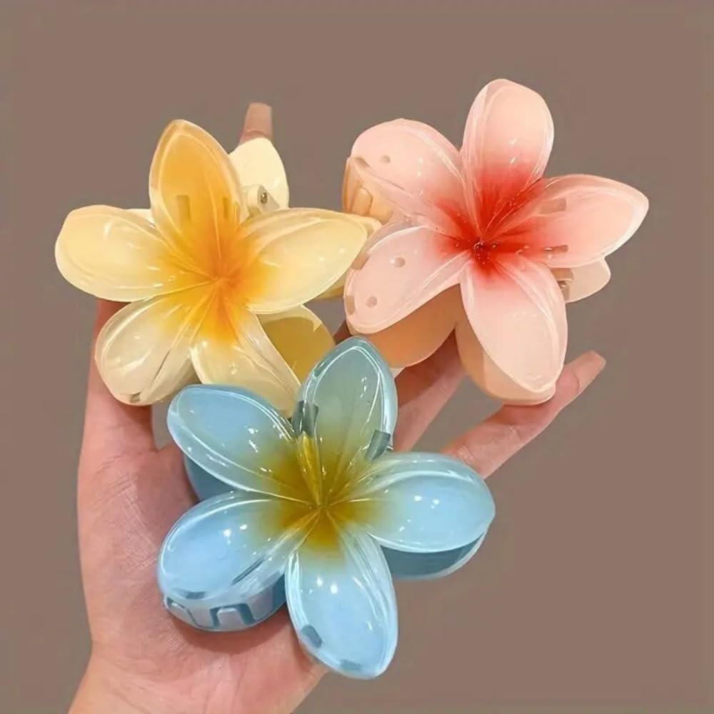 3pcs Hawaiian Flower Hair Claw Clips (Multicolor)